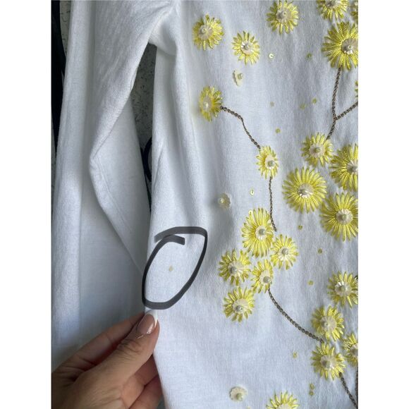 Talbots Floral Embroidered Lightweight Cardigan- Size M- White/Yellow - Picture 4 of 7